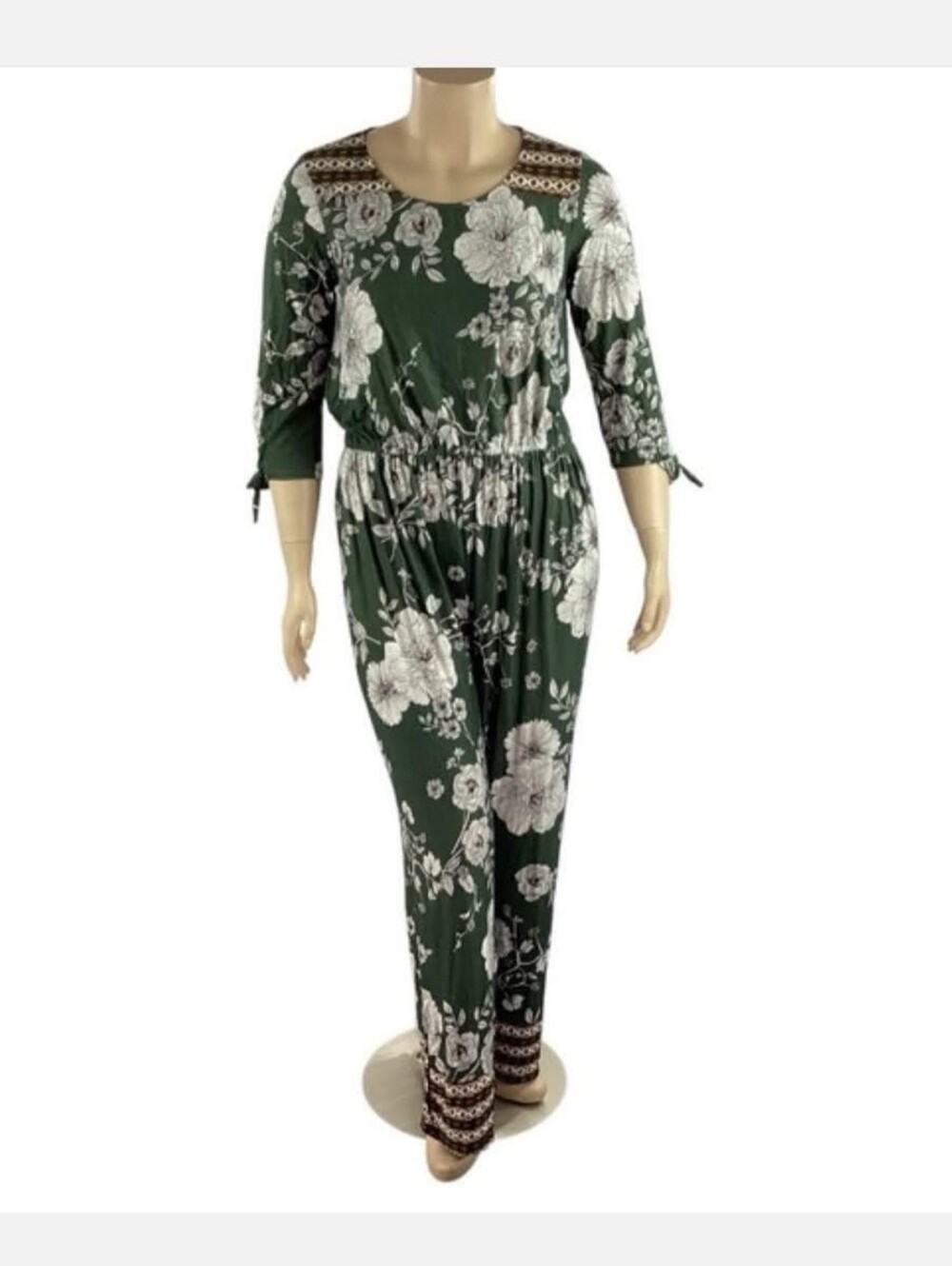 NWOT!Fall Floral Rayon Blend Cozy Boho Women's Lightweight Green Jumpsuit Medium
